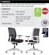 Luminous Chair Range And Specifications